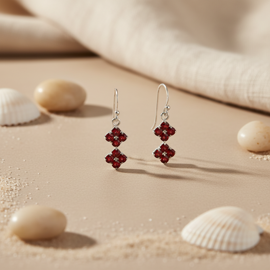 925 Silver Garnet Drop Earrings for Women | Gemstone Jewelry