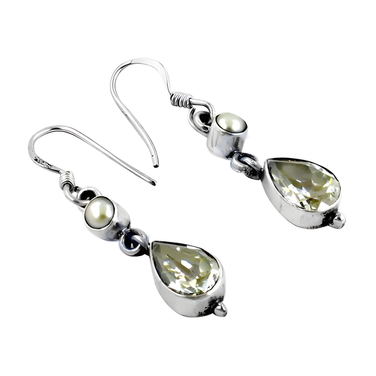 Antique Style Cubic Zirconia & Pearl Silver Earrings.