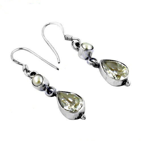 925 silver citrine & pearl drop earrings for women | gift