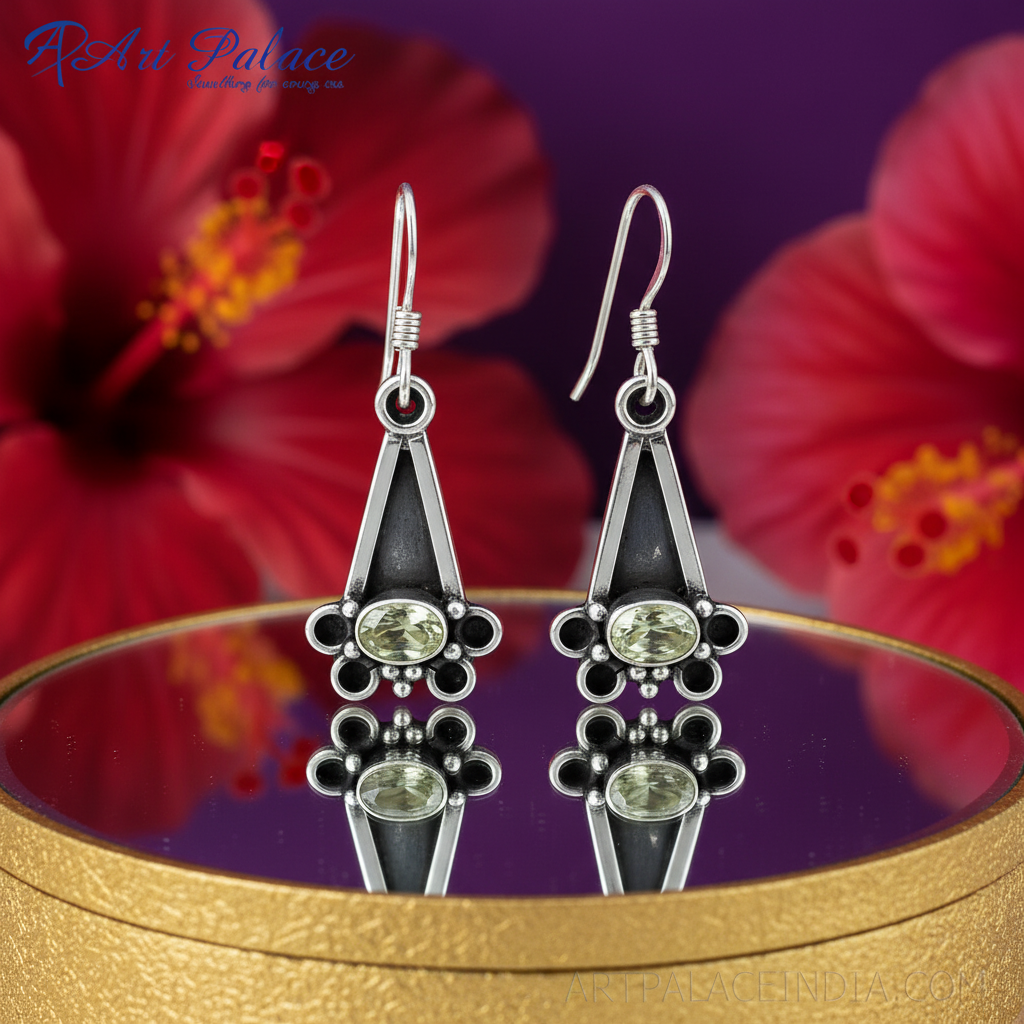 925 silver green amethyst earrings for women | dangle jewelry