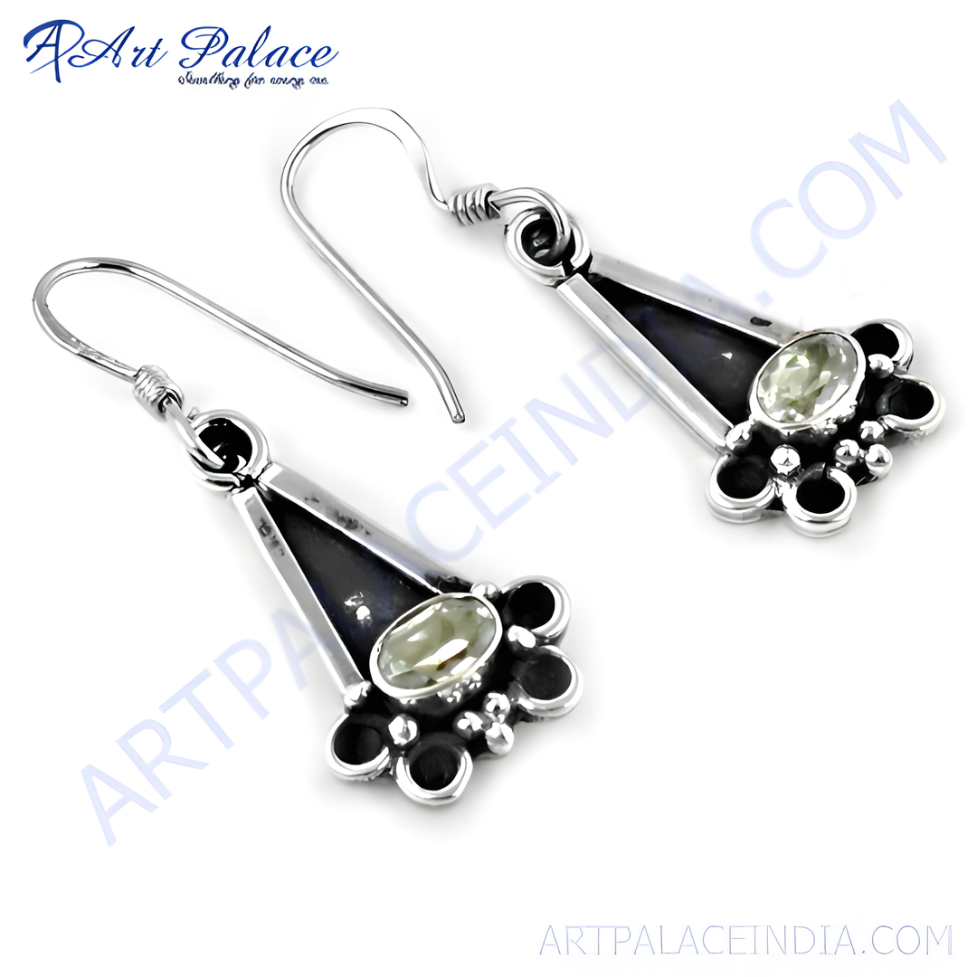 925 sterling silver dangle earrings featuring a green amethyst gemstone, perfect for women's jewelry.