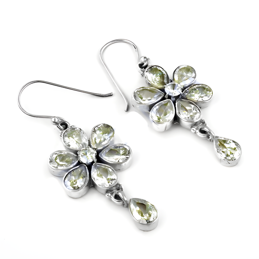 Pretty Flower Style Cubic Zirconia Silver Dangle Earrings