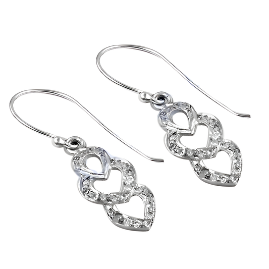 Stunning Triple Heart Style Silver Earrings with Cubic Zirconia â€“ Perfect Gift for Her