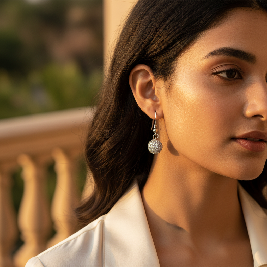 925 Silver Cubic Zirconia Ball Drop Earrings | For Women