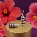 Load image into Gallery viewer, Silver Ruby &amp; Diamond Earrings | Dangle Drop Earrings for Women
