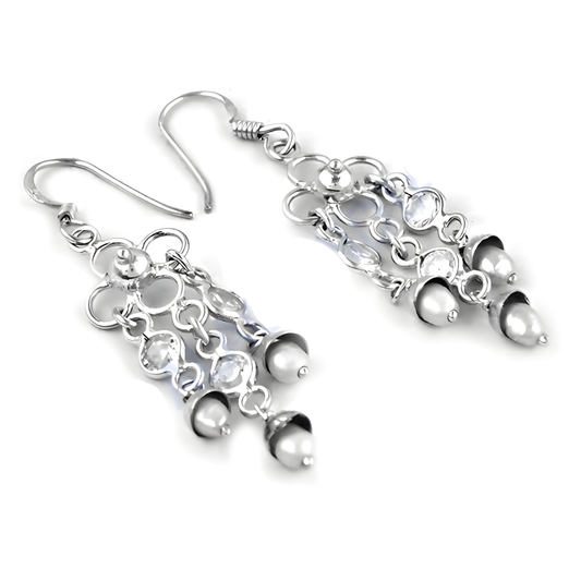 CZ & Pearl Silver Earrings Party Earrings Excellent Earring