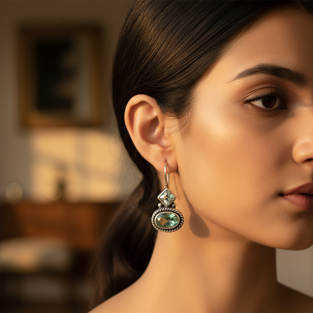 925 Silver Green Gemstone Drop Earrings for Women | Gift Jewelry