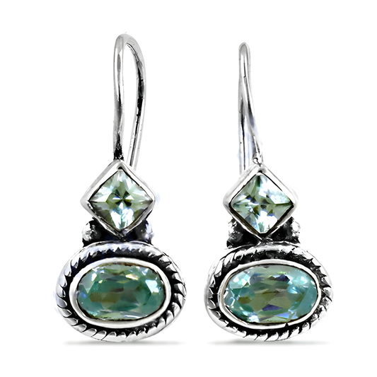 Party Wear Blue CZ Gemstone Silver Earrings