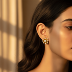 将图像加载到图库查看器中， gold plating Diamond Stud Earrings for Women | Floral Design
