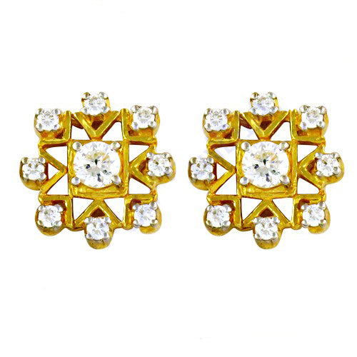 Gold plating diamond stud earrings for women | floral design