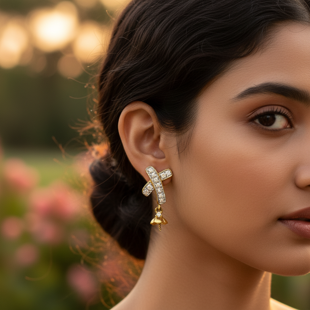 gold plating Diamond Stud Earrings for Women | Elegant Jewelry Gift