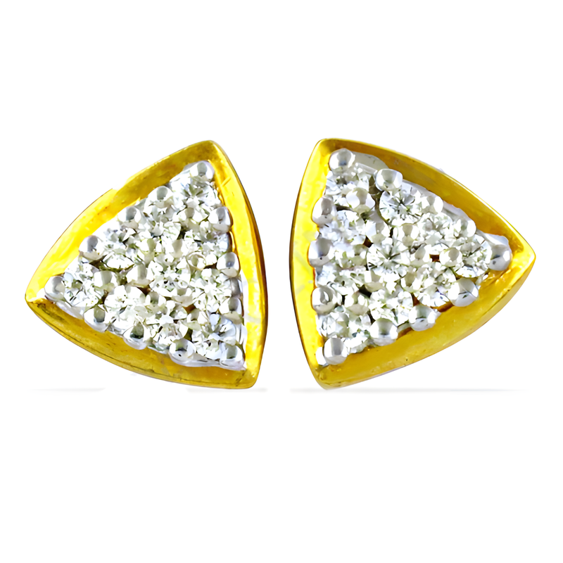 Pretty Cubic Zirconia Triangle Stud Gold Plated Silver Earrings