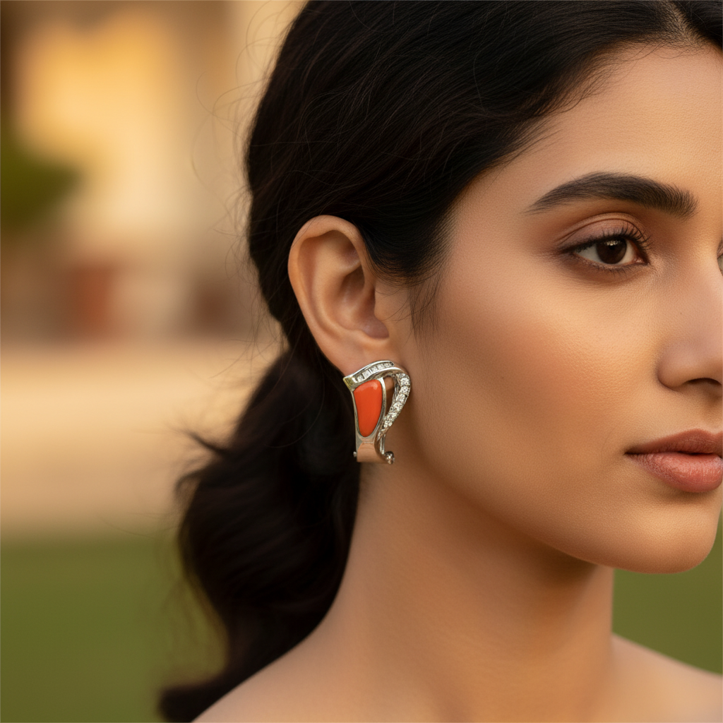 Silver Coral Gemstone Earrings for Women | Statement Jewelry