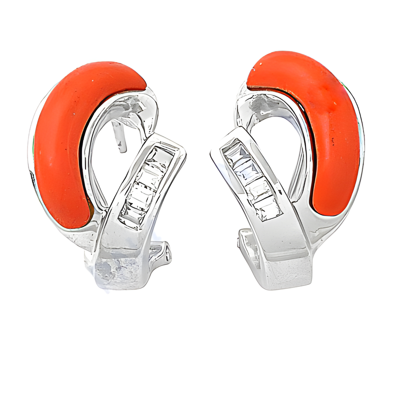 Latest Fashionable Coral & Cubic Zirconia Gemstone Silver Earrings