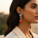 Load image into Gallery viewer, Silver Heart Dangle Earrings with Purple &amp; Red Gemstones
