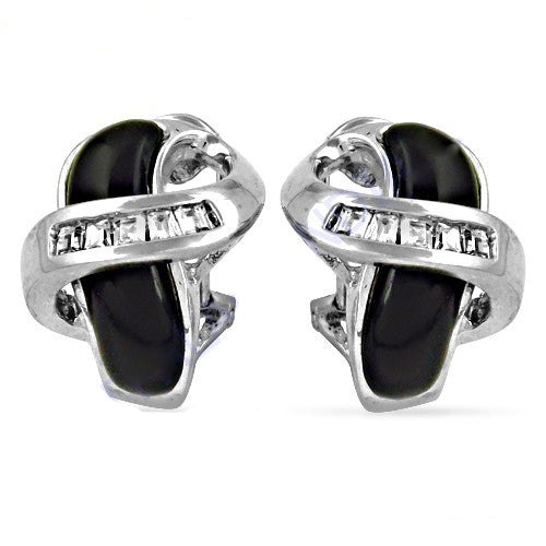 Silver black onyx & cz stud earrings for women | elegant jewelry