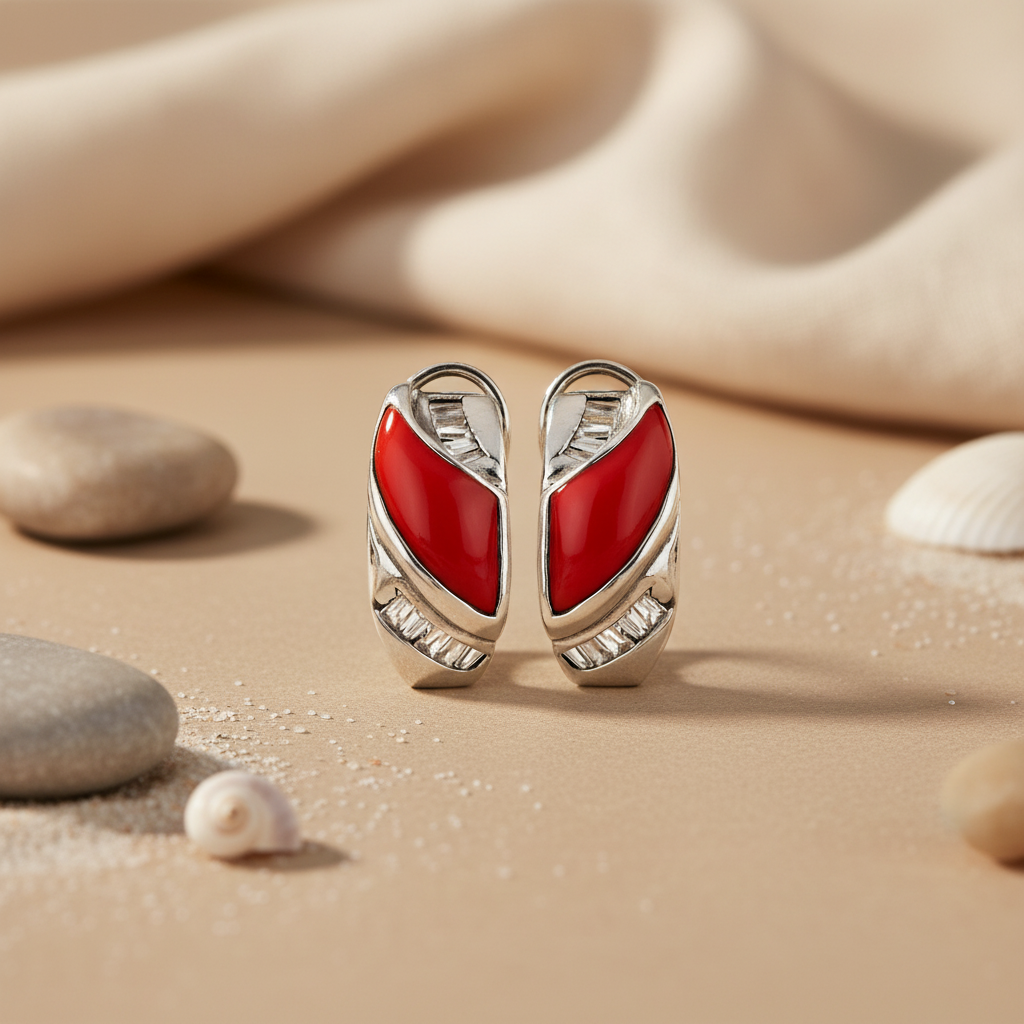 Silver Red Coral Earrings | Women's Fashion Jewelry