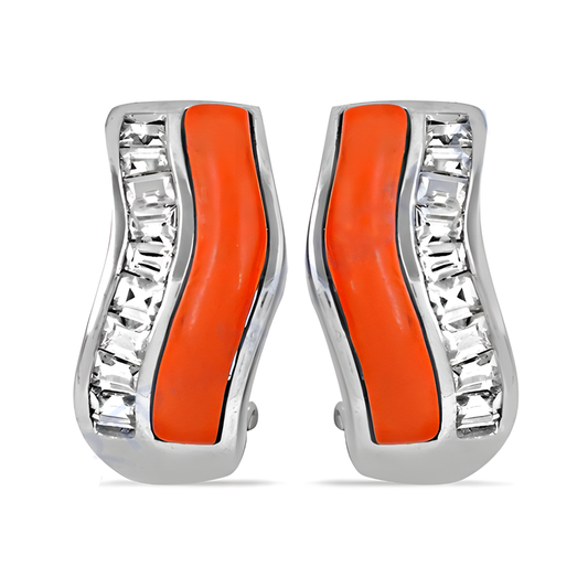 HOT!!! Luxury Coral & Cubic Zirconia Gemstone Silver Earrings