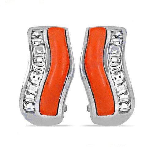 Silver and orange stone earrings for women | fashion jewelry