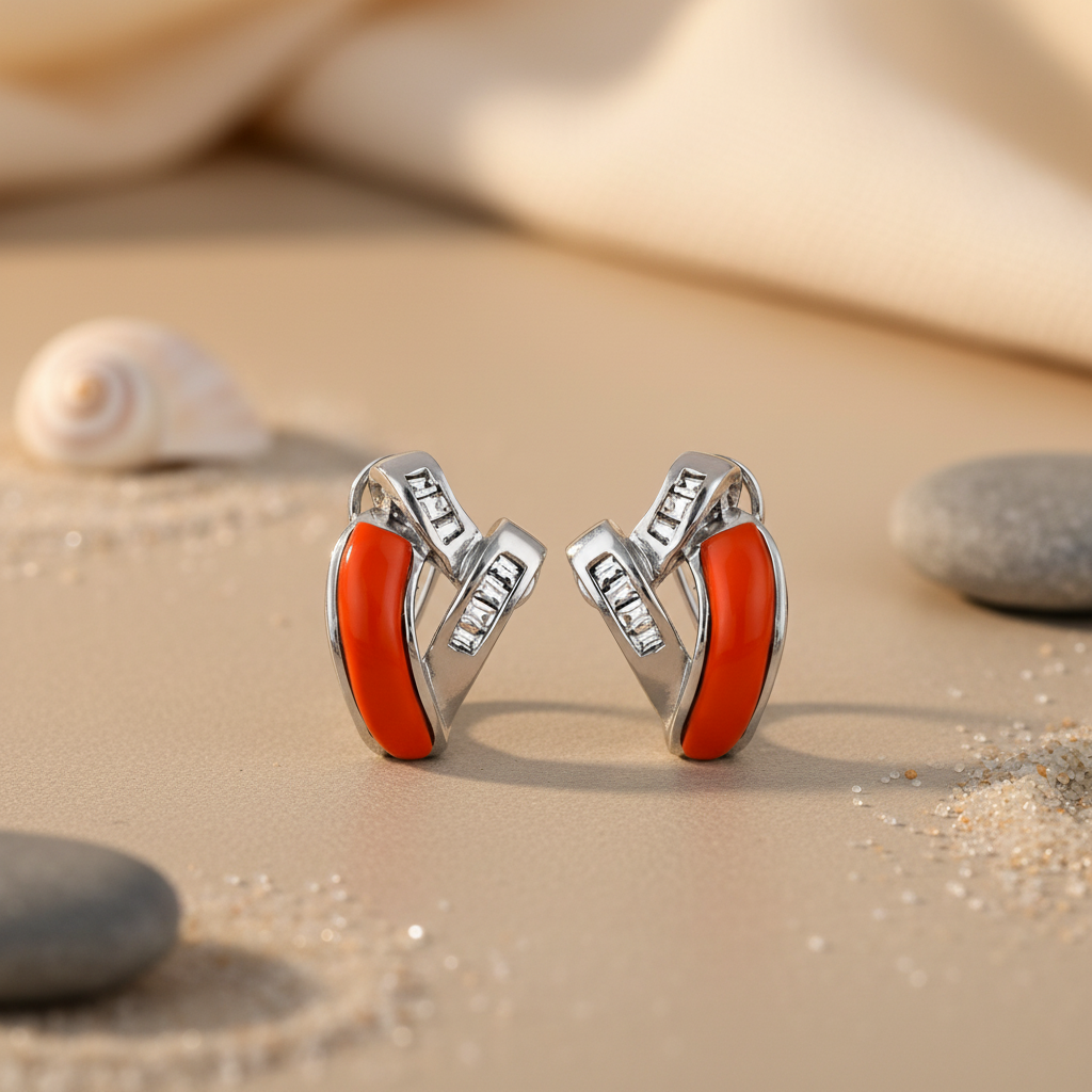 Silver Orange Enamel Earrings | Women's Jewelry | Gift