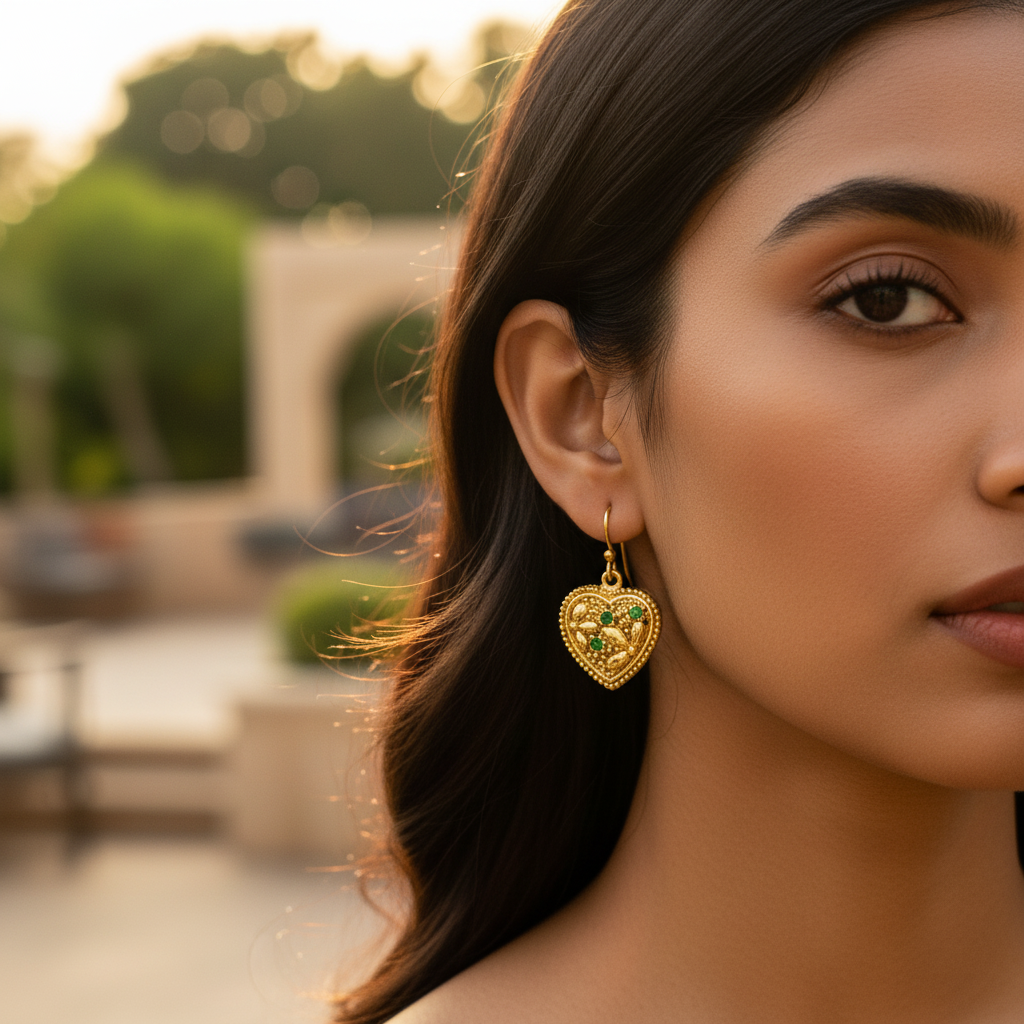 gold plating Heart Green Gemstone Earrings | Women's Fashion Jewelry