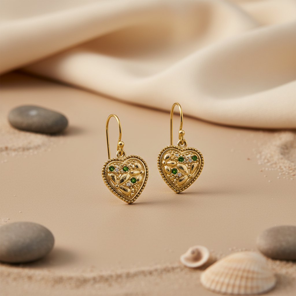 gold plating Heart Green Gemstone Earrings | Women's Fashion Jewelry
