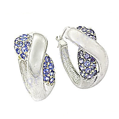 Silver Hoop Earrings with Blue Gemstones | Women's Jewelry