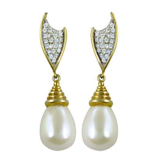 Fabulous Cubic Zirconia & Shell Gemstone Gold Plated Silver Earrings