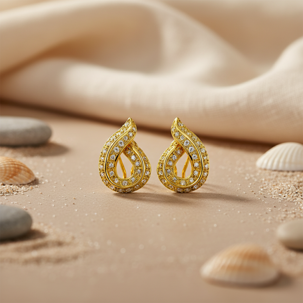 gold plating Teardrop Diamond Stud Earrings for Women | Gift Jewelry