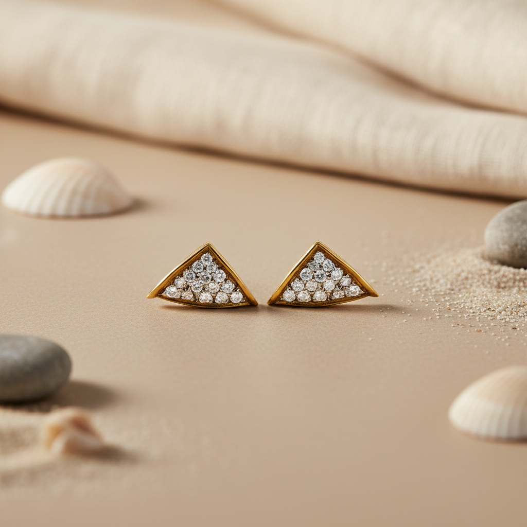 gold plating Triangle Stud Earrings with White CZ | Women's Jewelry