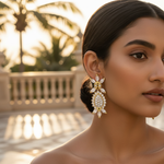 Load image into Gallery viewer, gold plating Teardrop &amp; Flower Earrings | Cubic Zirconia | Women's
