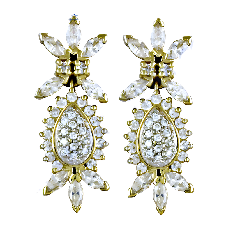 Party Wear Designer CZ Silver Gold Plated Earrings