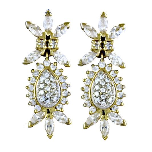 Party Wear Designer CZ Silver Gold Plated Earrings