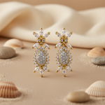 Load image into Gallery viewer, gold plating Teardrop &amp; Flower Earrings | Cubic Zirconia | Women's
