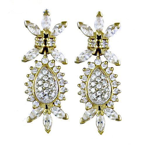 Gold plating teardrop & flower earrings | cubic zirconia | women's