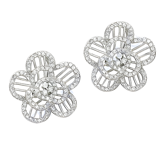 Inspired Cubic Zirconia Fret Work Silver Stud Earrings