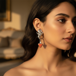 Load image into Gallery viewer, Silver Dangle Earrings with Red Stone | Women's Jewelry Gift
