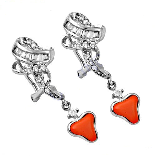 Silver dangle earrings with red stone | women's jewelry gift