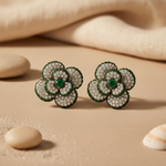Load image into Gallery viewer, Floral Stud Earrings with Green Gemstones for Women
