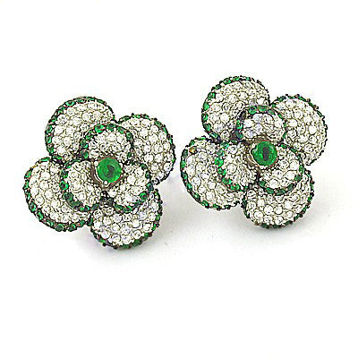 Floral Stud Earrings with Green Gemstones for Women