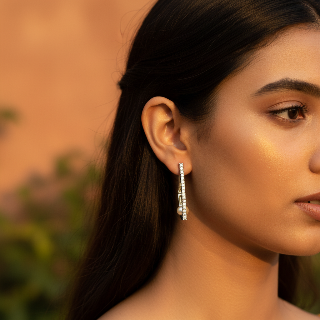 Silver Pearl & Cubic Zirconia Earrings for Women | Dangle Earrings
