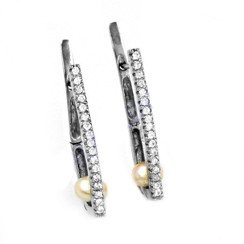 Silver pearl & cubic zirconia earrings for women | dangle earrings
