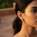 Load image into Gallery viewer, Silver Hoop Earrings with Orange Gemstones for Women
