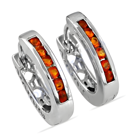 Charming Orange Cubic Zirconia Gemstone Silver Hoop Earrings