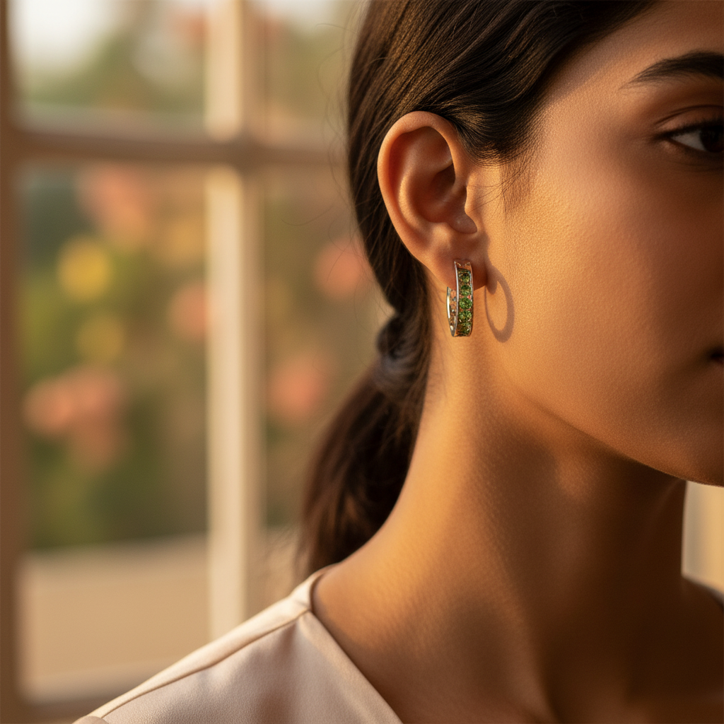 925 Silver Green Gemstone Hoop Earrings | Women's Jewelry