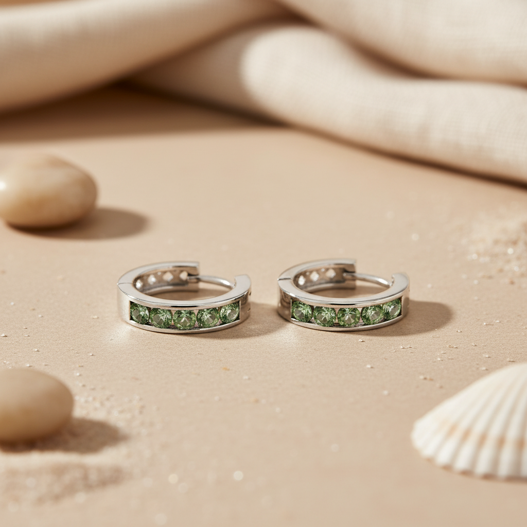 925 Silver Green Gemstone Hoop Earrings | Women's Jewelry