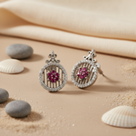 Load image into Gallery viewer, 925 Silver Ruby Stud Earrings for Women | Floral Design
