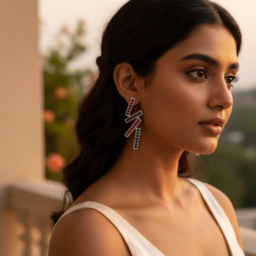 925 Silver Ruby & Sapphire Earrings for Women | Dangle Earrings