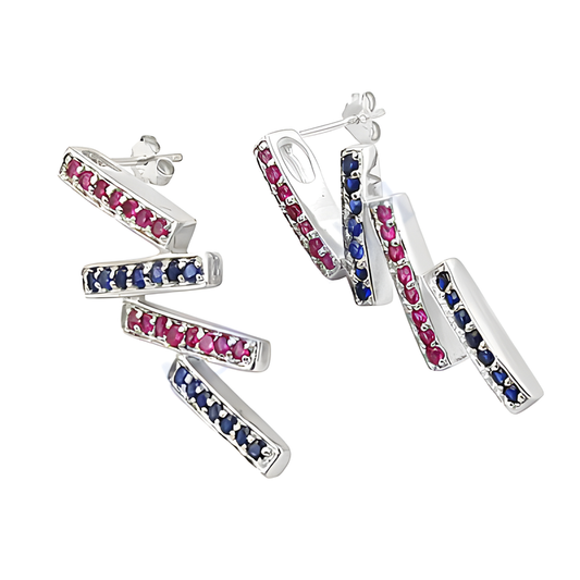 Dazzling Ink & Pink Cubic Zirconia Gemstone Stylish Silver Earrings