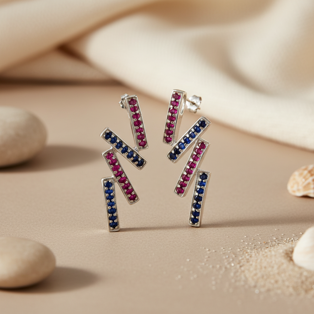 925 Silver Ruby & Sapphire Earrings for Women | Dangle Earrings